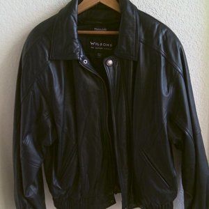 Men's Black Leather Bomber Jacket with removable Thinsulate liner